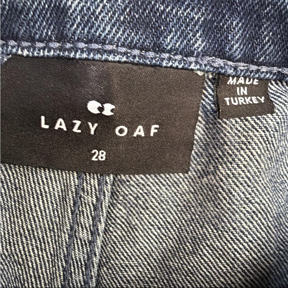 Lazy Oaf Blue Denim Straight Leg Heart Design Hi-Rise SZ 28 Elastic Waist EUC - Picture 6 of 13